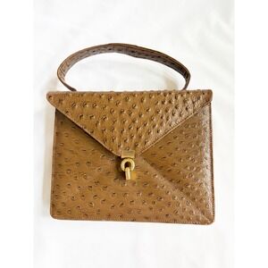 Vintage HOLT RENFREW Ostrich Purse Hand Bag Brown